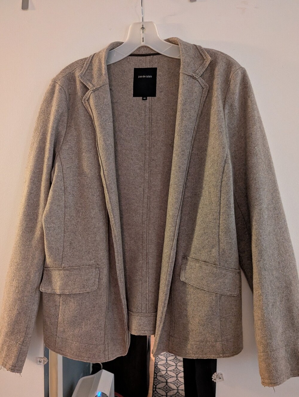 Pas De Calais Wool Blend Raw Edge Unlined Blazer Jacket Grey Size 40 (US M/L)